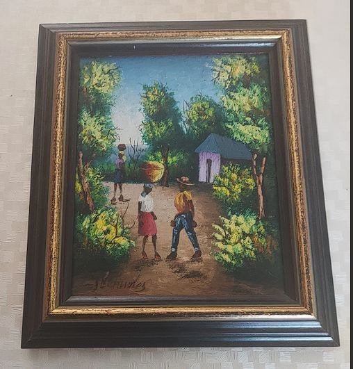 Vintage Haïtiaans schilderij - T.N. Charles - Folk Art., Enlèvement ou Envoi, Peinture