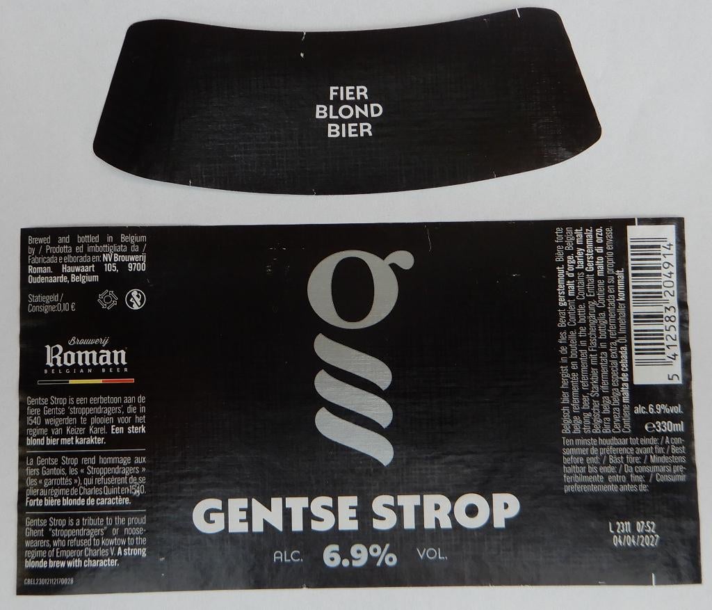 Étiquette de bière Gentse strop Brasserie Roman (13f4), Envoi, Utilisé