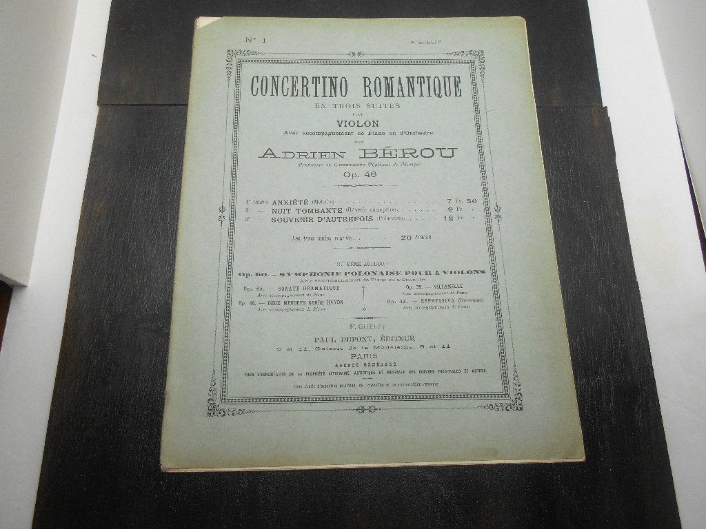 ancienne partition concertino romantique en 3 suites violon, Musique & Instruments, Enlèvement ou Envoi, Utilisé
