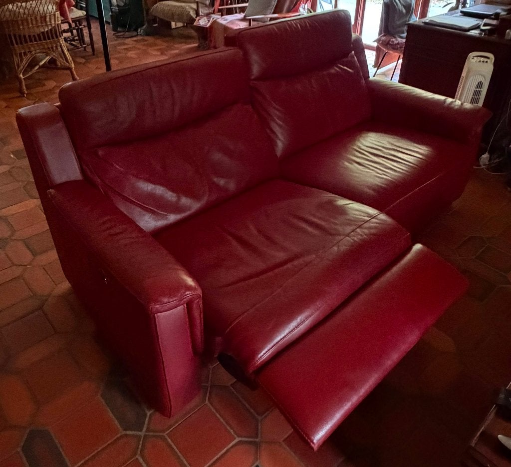 Canapé cuir rouge bordeaux avec système électronique, 75 à 100 cm, Enlèvement ou Envoi, Utilisé, 150 à 200 cm