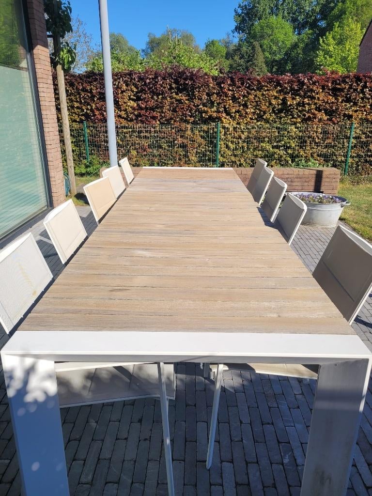 tuintafel 10 a 12 personen 220/330 + 10 stoelen, Ophalen, Gebruikt, Rechthoekig, Teakhout
