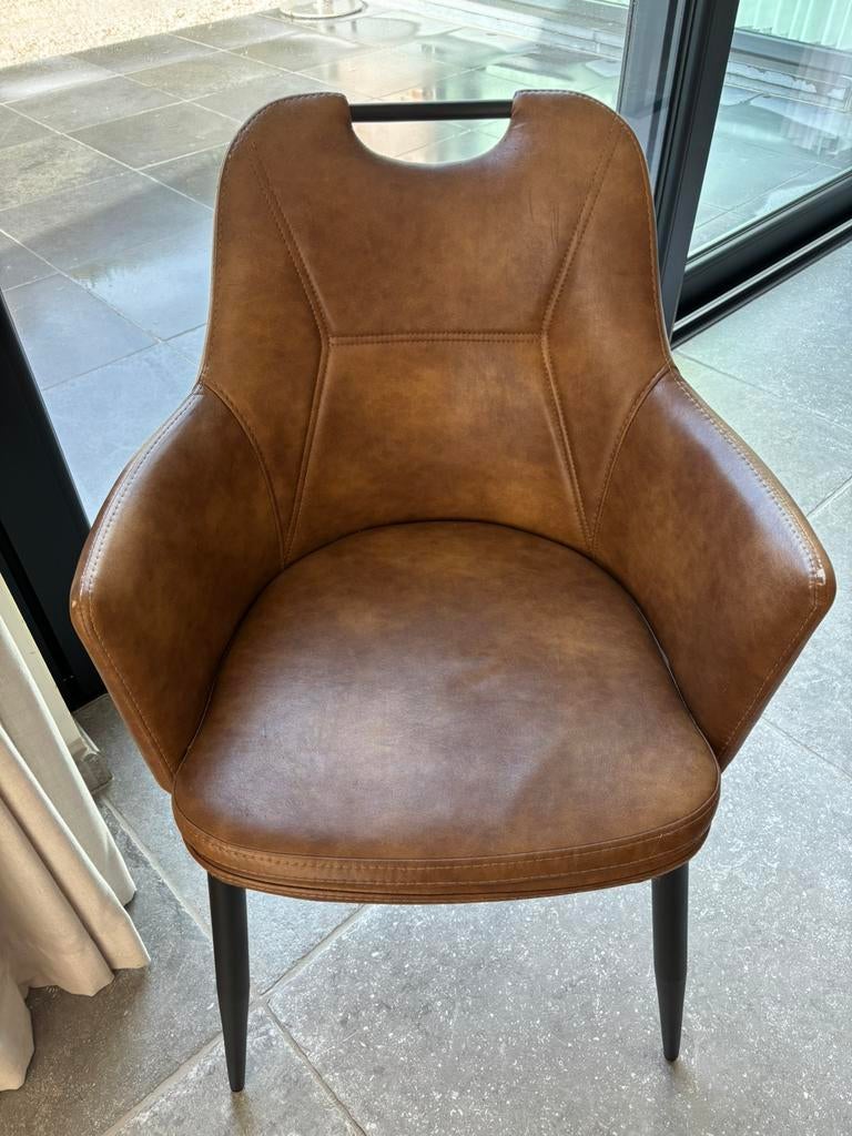 Eetkamerstoelen leder, Huis en Inrichting, Stoelen, Ophalen, Gebruikt, Bruin