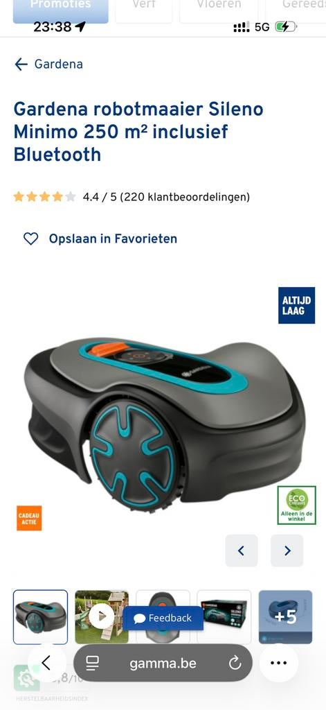 Robotgrasmaaier Gardena Sileno 250 met gratis GARAGE, Tuin en Terras, Ophalen, Gebruikt, Minder dan 20 cm, Bestuurbaar via app