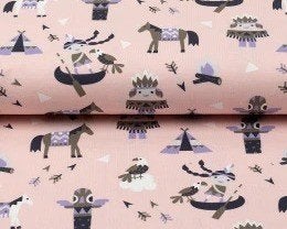 Outlet : Jersey stof indianen, roos, Neuf, 200 cm ou plus, Rose, Coton
