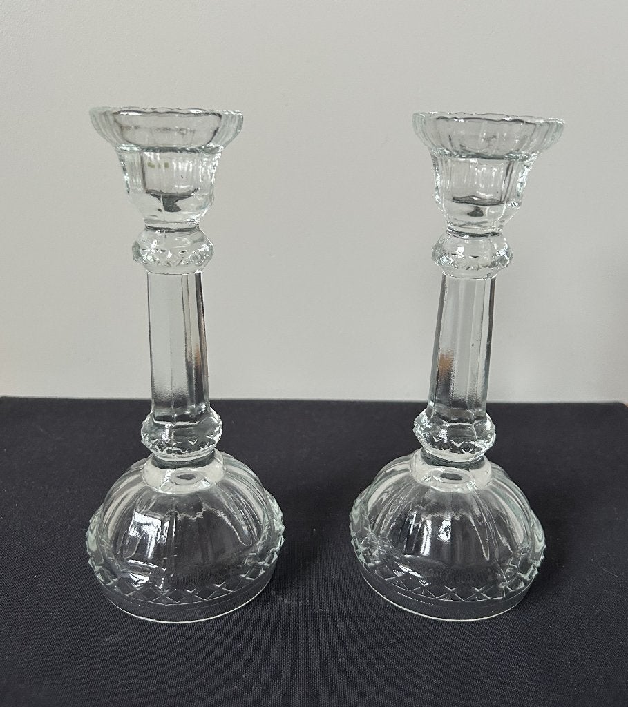 Duo van Vintage Glazen Kandelaars, Antiek en Kunst, Ophalen of Verzenden