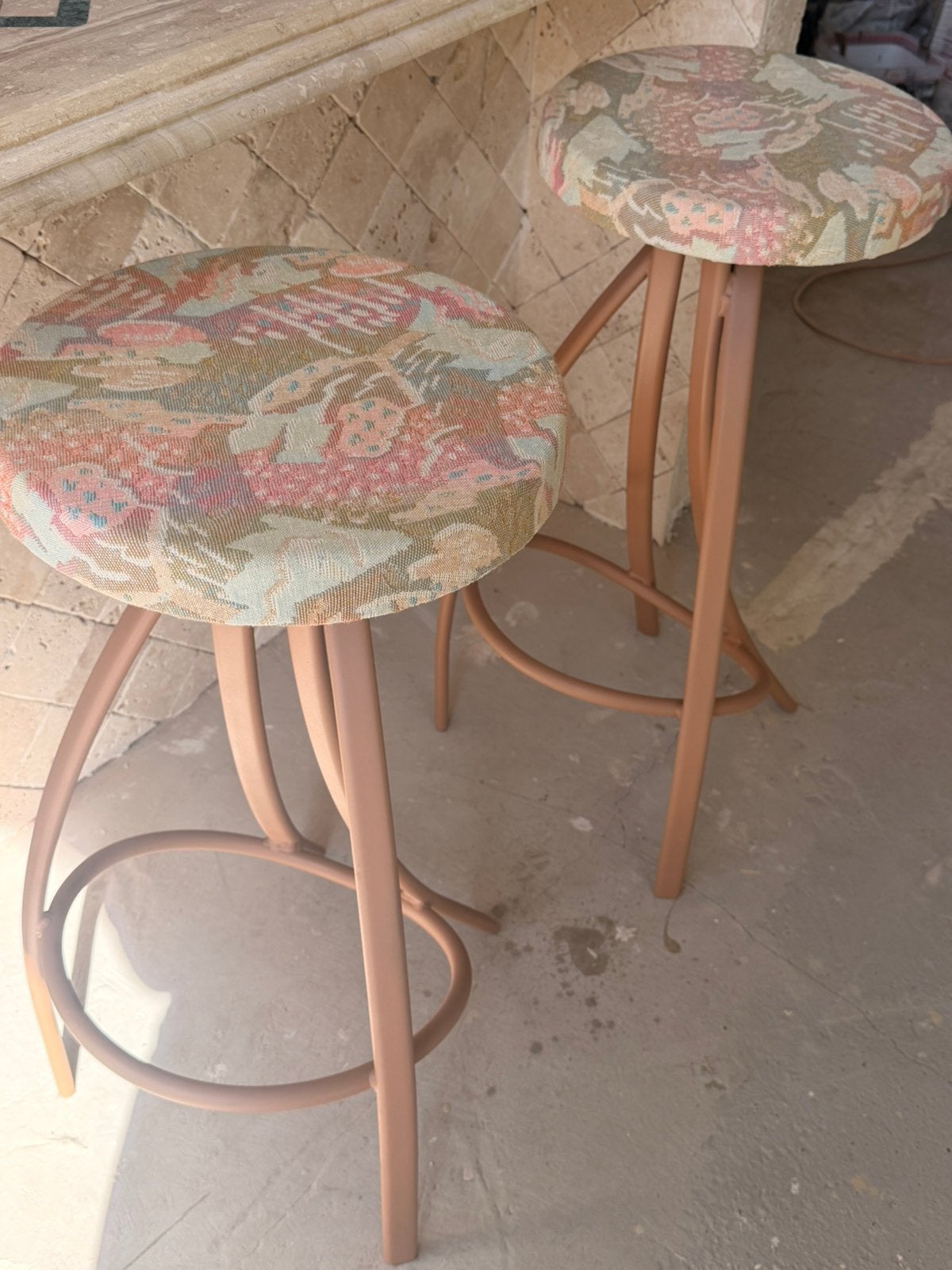 Barstoelen retro stof uniek design set van 3, Ophalen, Zo goed als nieuw