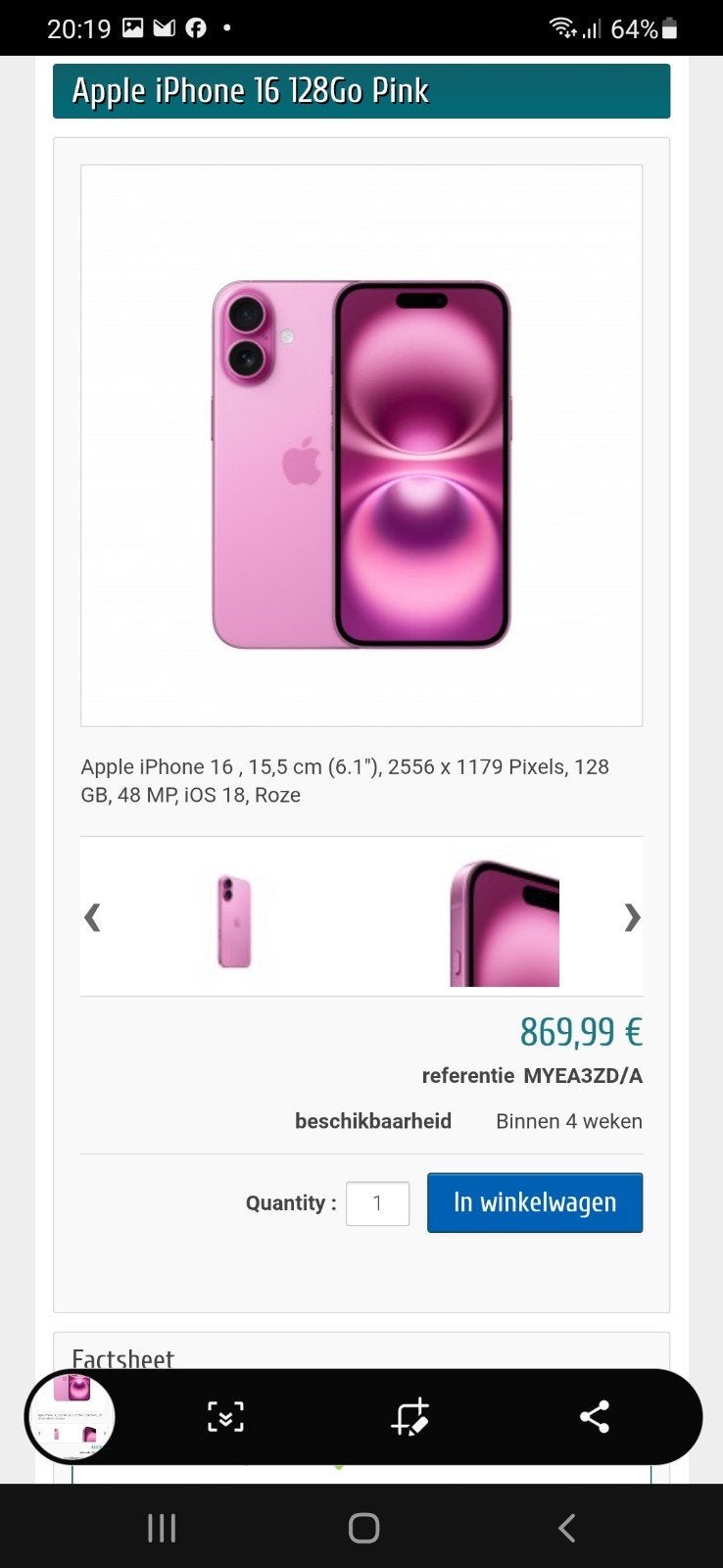 Apple iPhone 16 roze, Telecommunicatie, Mobiele telefoons | Apple iPhone, Ophalen, Roze, 128 GB, IPhone 16
