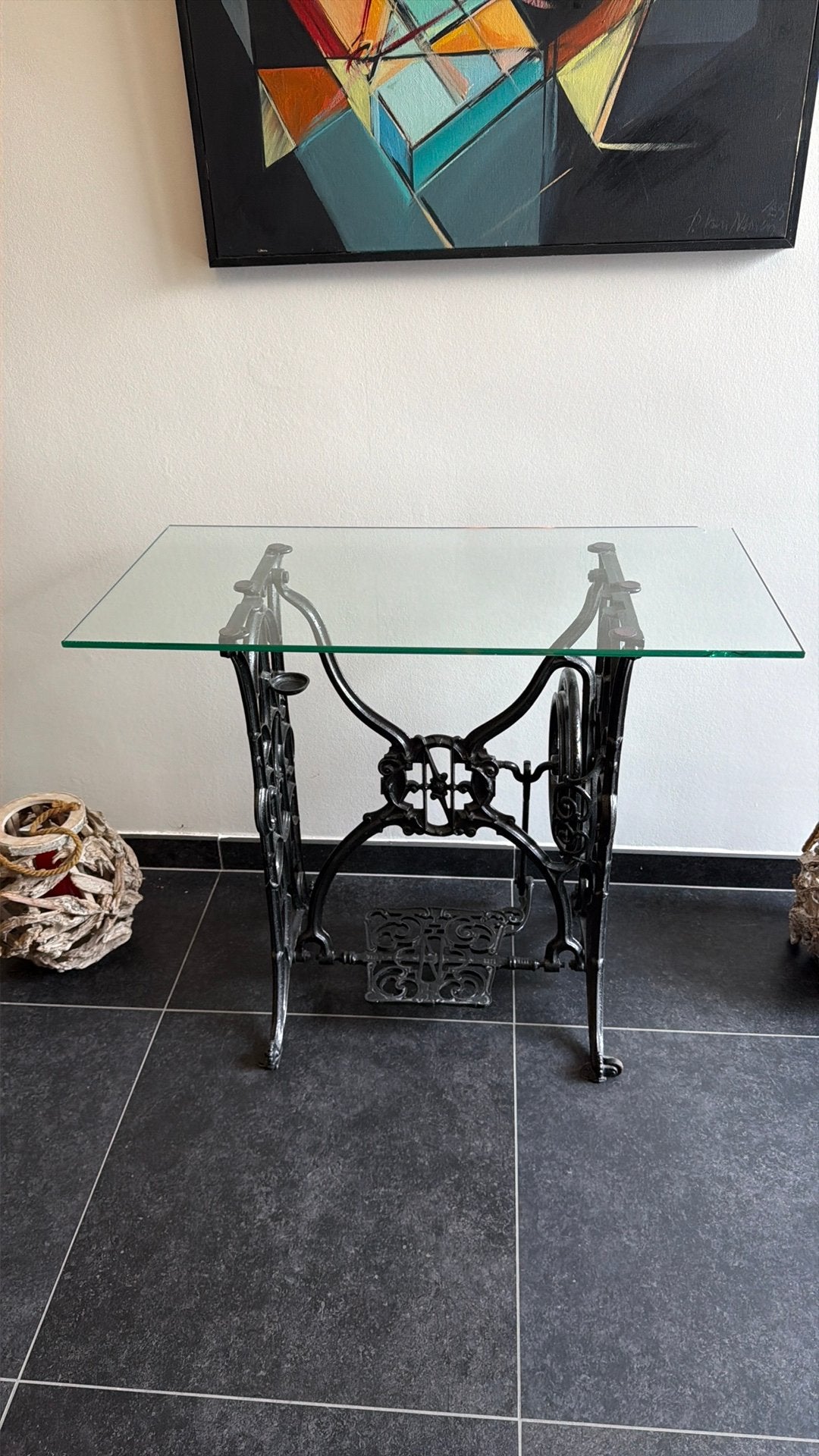 Table avec châssis pour machine à coudre, Maison & Meubles, 25 à 50 cm, Antiek/oud, Verre, 50 à 100 cm