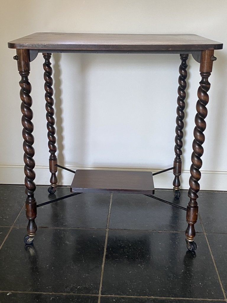 vintage trolley, bijzettafel, side table, barley twist, 55 à 75 cm, Vintage, Comme neuf, Enlèvement