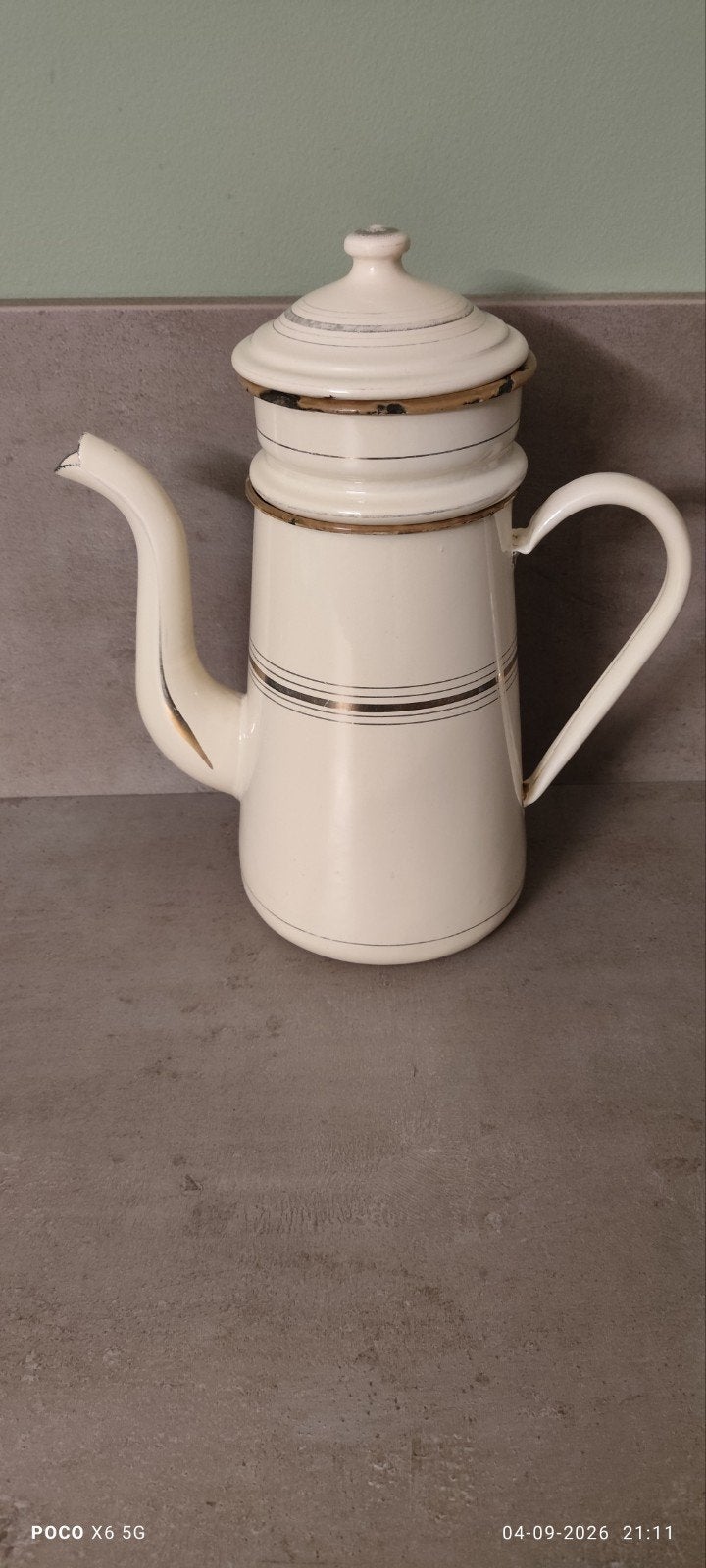 Vintage/antiek Franse emaille koffiepot (compleet), Antiek en Kunst, Antiek | Email, Ophalen of Verzenden