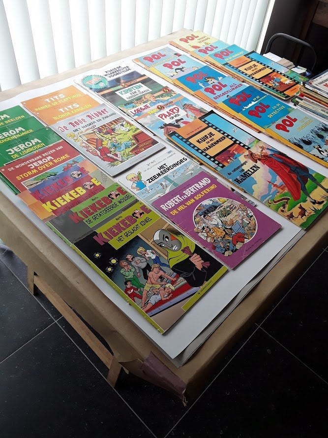 Strips Jerom, Kiekebo ,Pol, Tina , kuifje enz. Lot 59 stuks, Boeken, Willy Vandersteen, Meerdere stripboeken, Ophalen, Gelezen