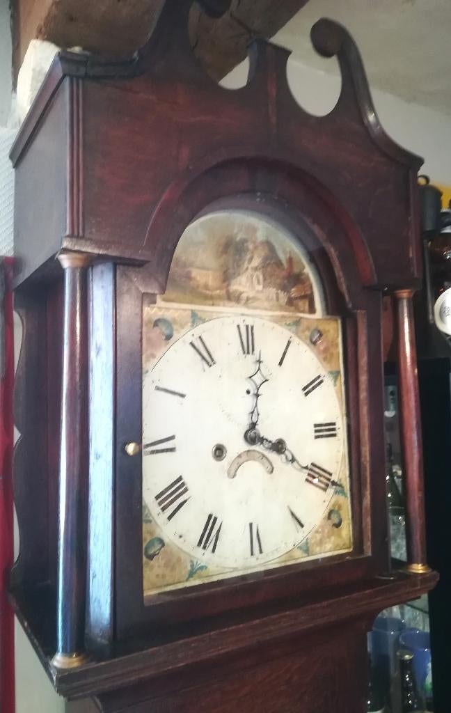 Antieke staanklok ca.1800 UK in eik, Antiek en Kunst, Ophalen