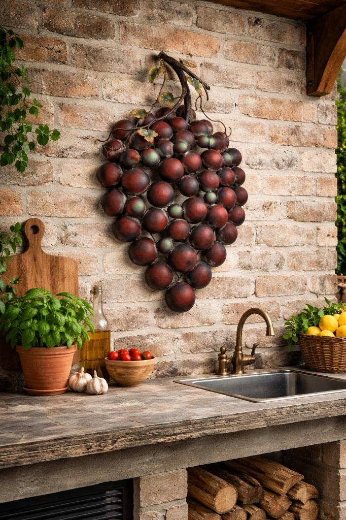 Geweldig grote wanddecoratie van tros druiven, Neuf, 18 cm, Métal, Objet de décoration