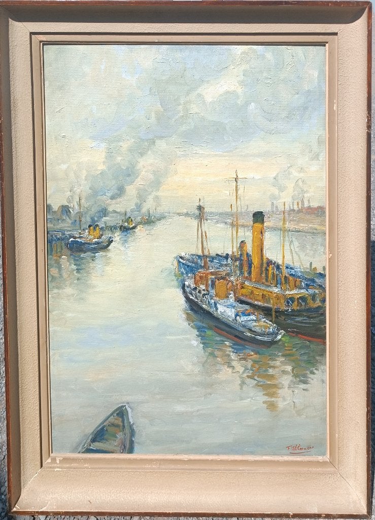 F. Wilmaers: Vissershaven (O/D, 75 x 95 cm), Enlèvement ou Envoi, Daté