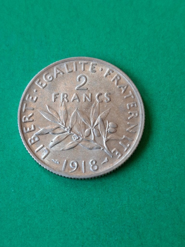 1918 Frankrijk 2 frank zilver zaaister, Verzenden, Frankrijk, Losse munt, Zilver