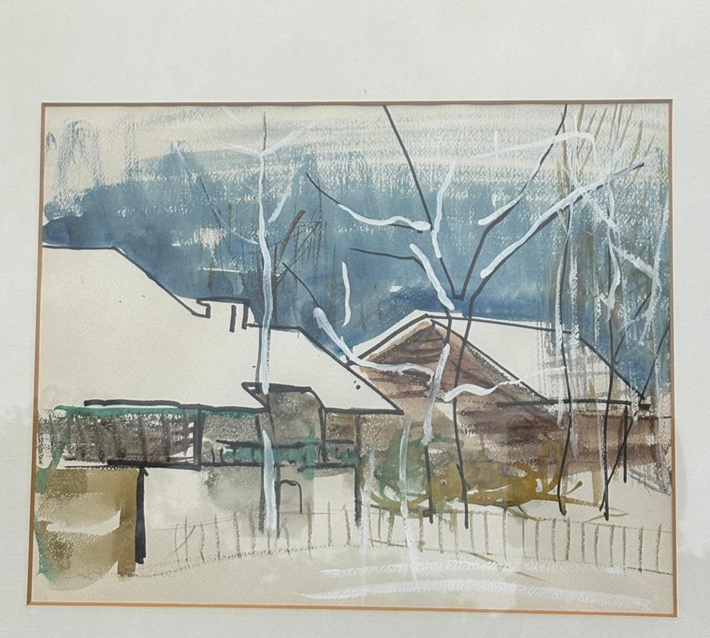 Aquarel van sneeuwlandschap, 38cm breedte, 30cm hoogte, Antiek en Kunst, Kunst | Litho's en Zeefdrukken, Ophalen