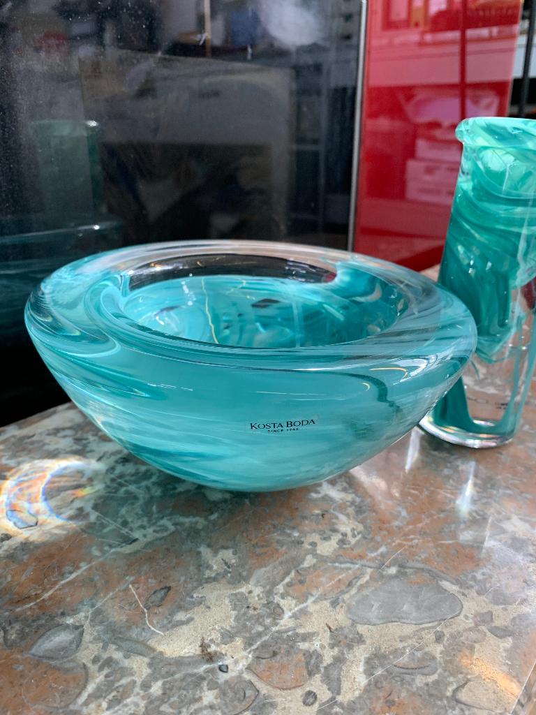 Swedish Blue Atoll Art Glass Bowl Candlestick, Moins de 25 cm, Comme neuf, Bougie, Autres matériaux