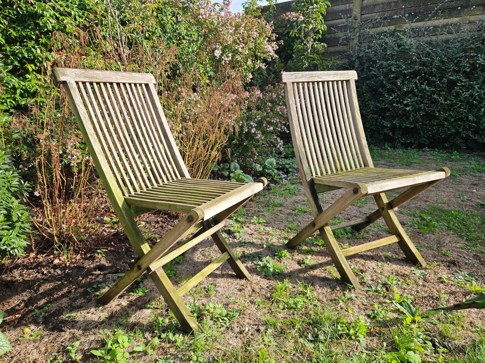 2 vouwstoelen, teakhout, Tuin en Terras, Ophalen, Gebruikt, Teakhout, Inklapbaar