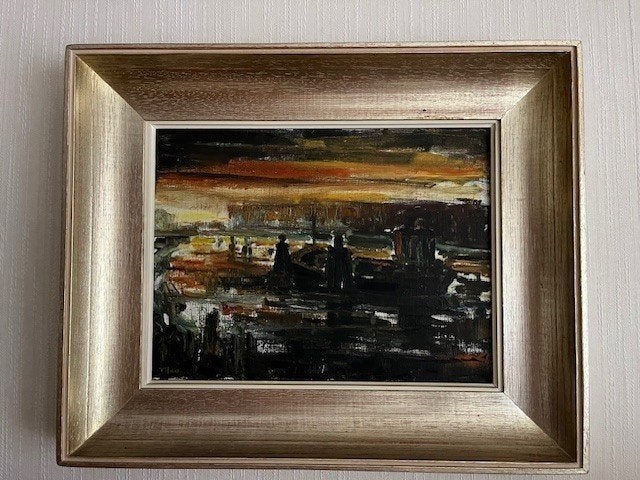 Schilderij: Aak op de Schelde, Antiek en Kunst, Kunst | Schilderijen | Klassiek, Ophalen, Maritiem / water, Doek, Expressionistisch