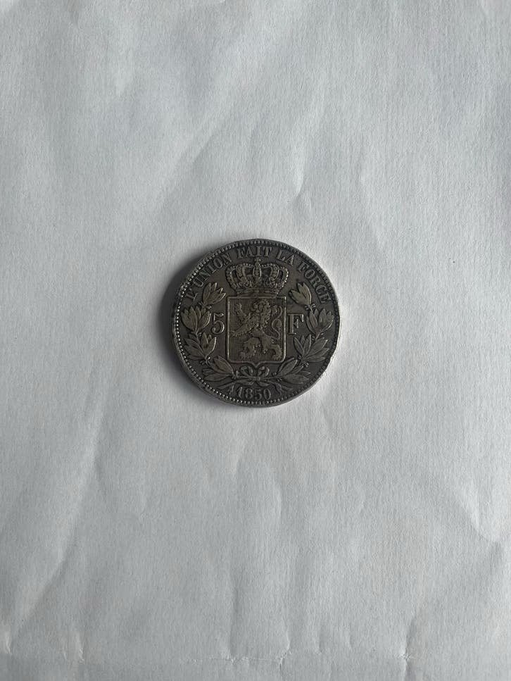 Pièce 1850 Morin 40, 5 francs Léopold 1, Enlèvement, Métal, Argent