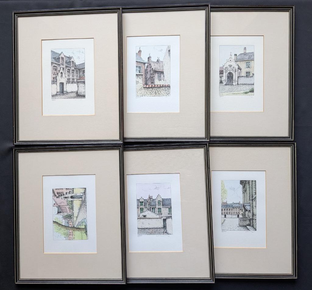 Wim Van Kuyck - LOT 6 handgekl. litho's - ingekaderd, Ophalen of Verzenden