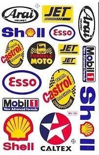 Arai Jet Esso Mobil Caltex Castrol stickerset motor helm, Motoren, Ophalen of Verzenden