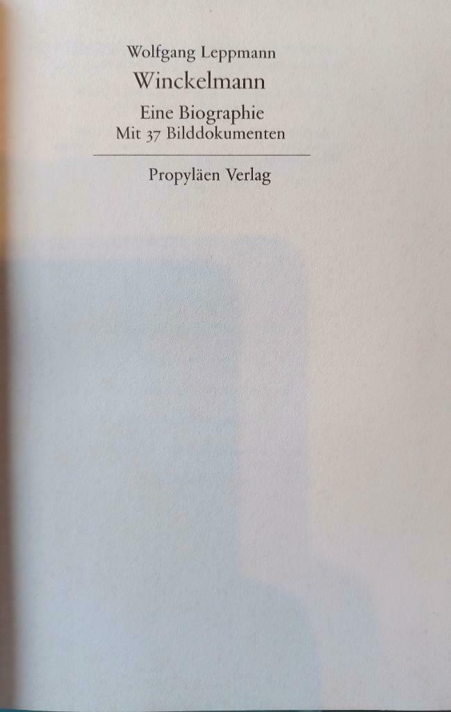 Wolfgang Leppmann, Winckelmann. Eine Biographie, Enlèvement ou Envoi, Utilisé, Art et Culture