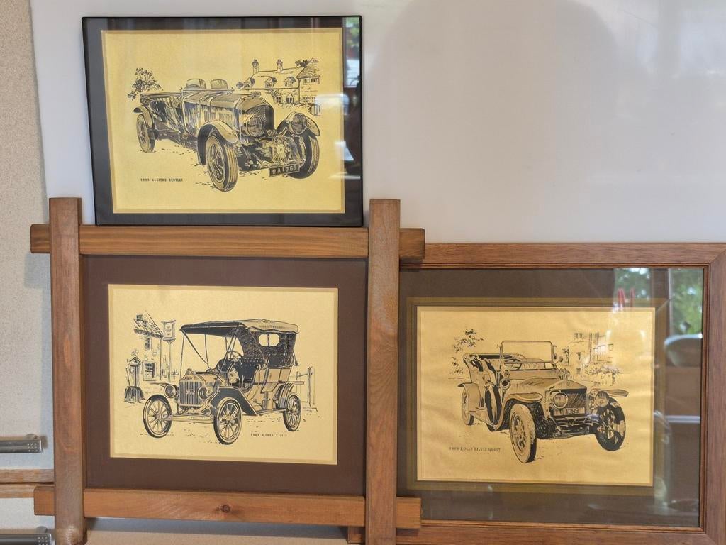 Vintage 3 goudfolie prints van Bentley, Ford T en Rolls, Enlèvement ou Envoi, Utilisé, Voitures