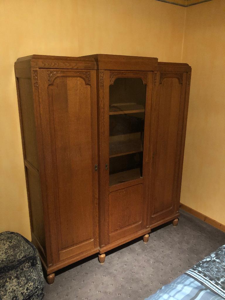 Kledingkast wandkast art deco stijl, Ophalen, 150 tot 200 cm, Eikenhout, 150 tot 200 cm