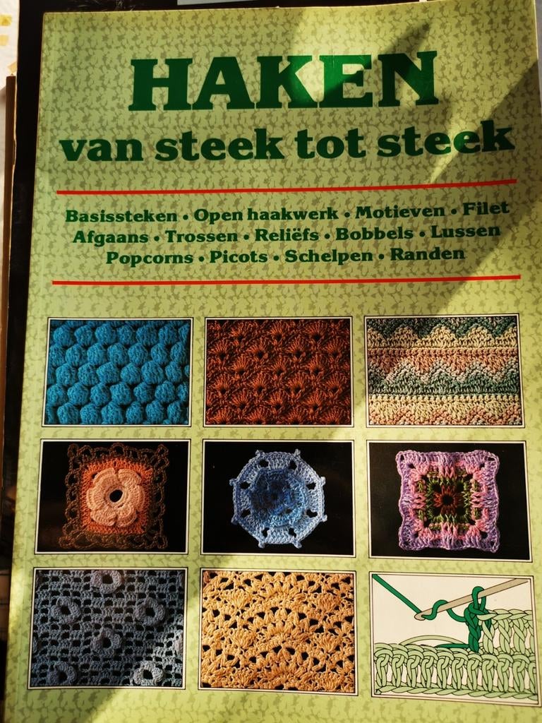 Haken - van steek tot steek 1986 leuke retro motieven, Hobby en Vrije tijd, Breien en Haken, Zo goed als nieuw, Haken, Patroon of Boek