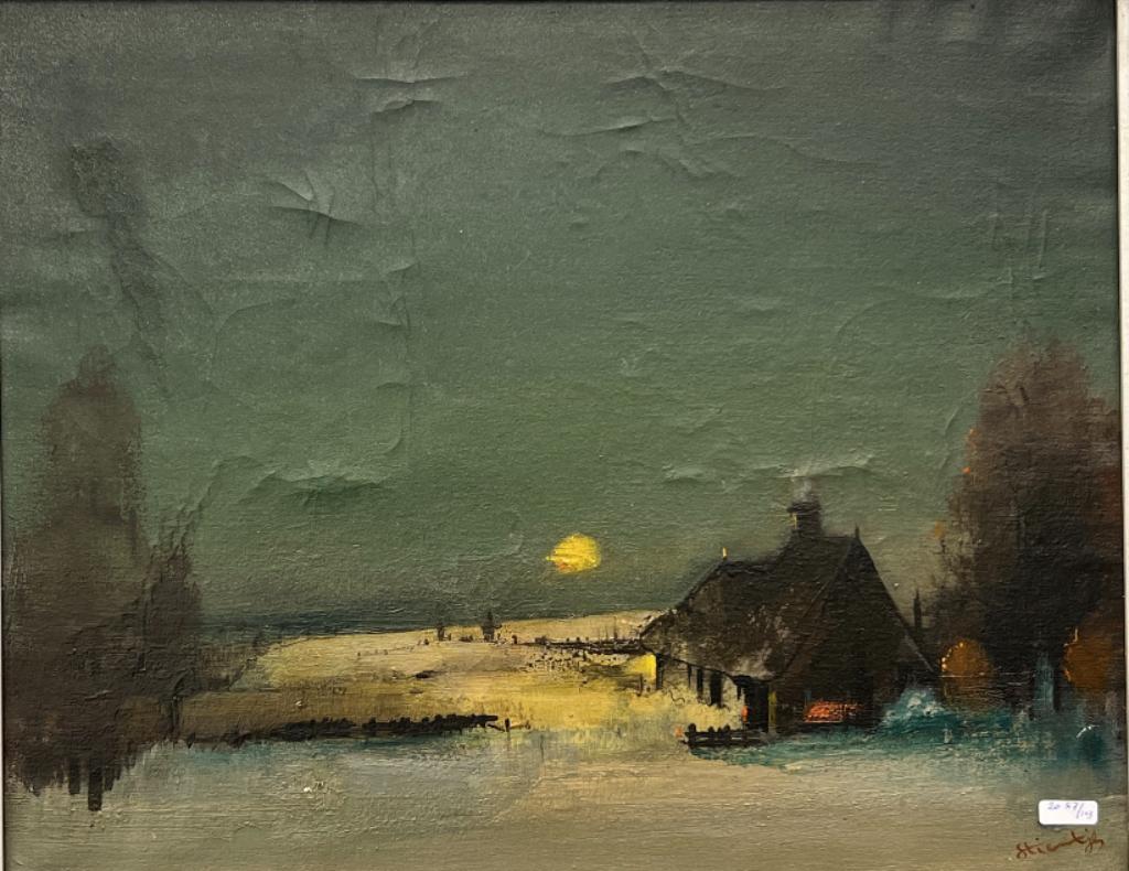 Staf Stientjes (1883-1974): Winterlandschap (O/D, 75 x 64 cm, Antiquités & Art, Enlèvement ou Envoi