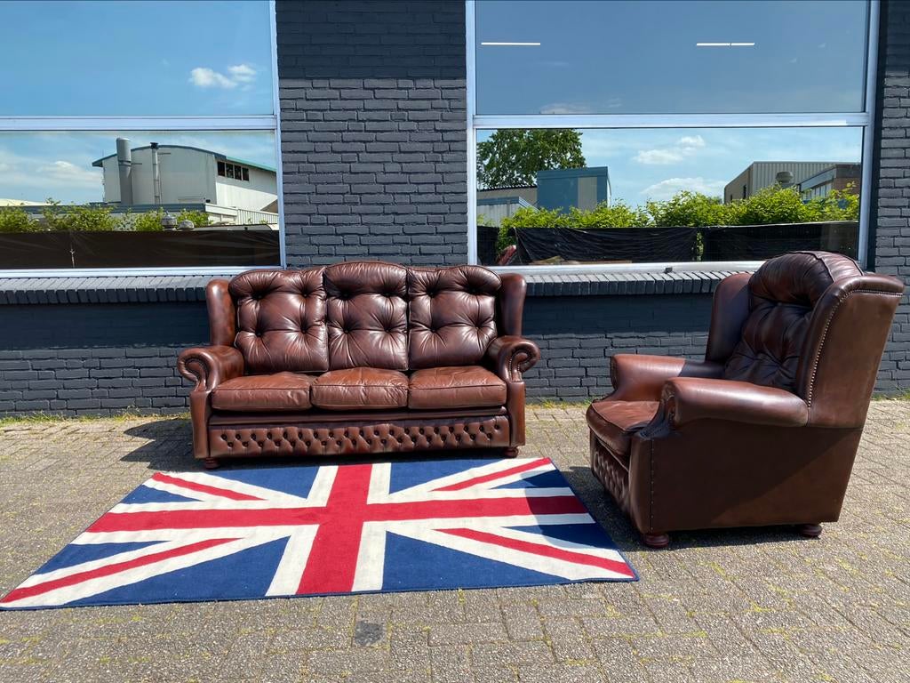 Springvale Chesterfield 3+1 zit zetels bruin GRATIS GELEVERD, Antiek en Kunst, Ophalen of Verzenden