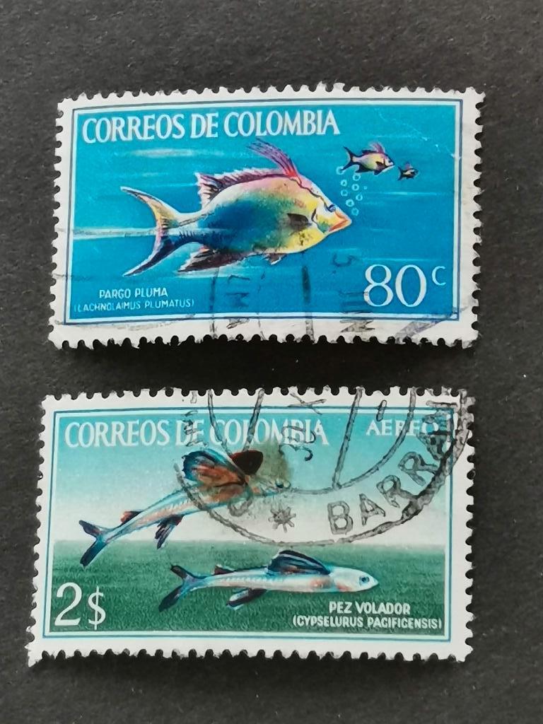 Colombia 1966 - vissen, vliegende vissen, Postzegels en Munten, Postzegels | Amerika, Ophalen of Verzenden, Gestempeld, Zuid-Amerika