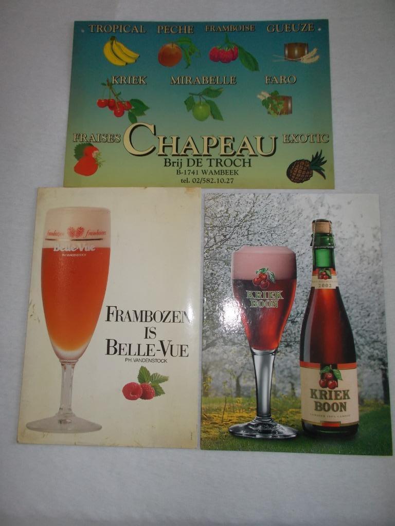 BOON - DE TROCH - BELLE-VUE - 3 Lambic bierborden in karton, Collections, Marques de bière, Utilisé, Panneau, Plaque ou Plaquette publicitaire