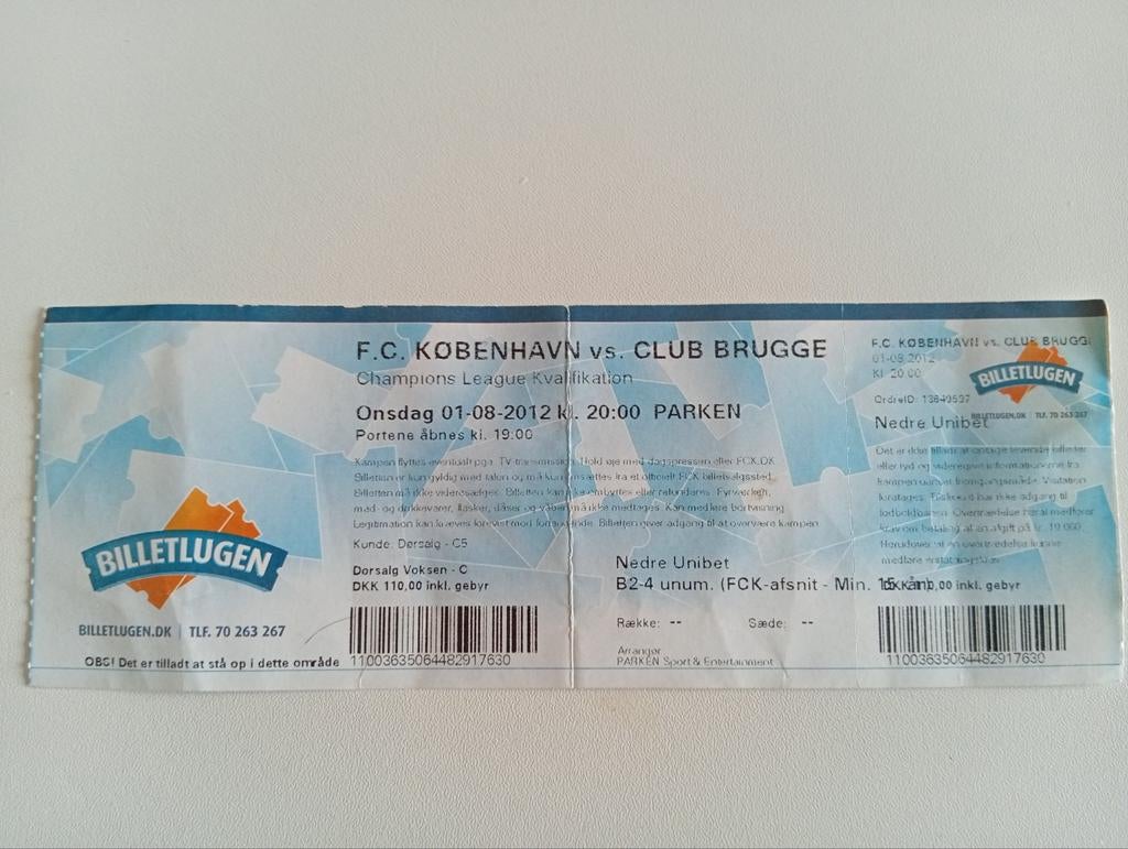 Ticket fc Kopenhagen vs club brugge champ lg qual 2012, Ophalen of Verzenden
