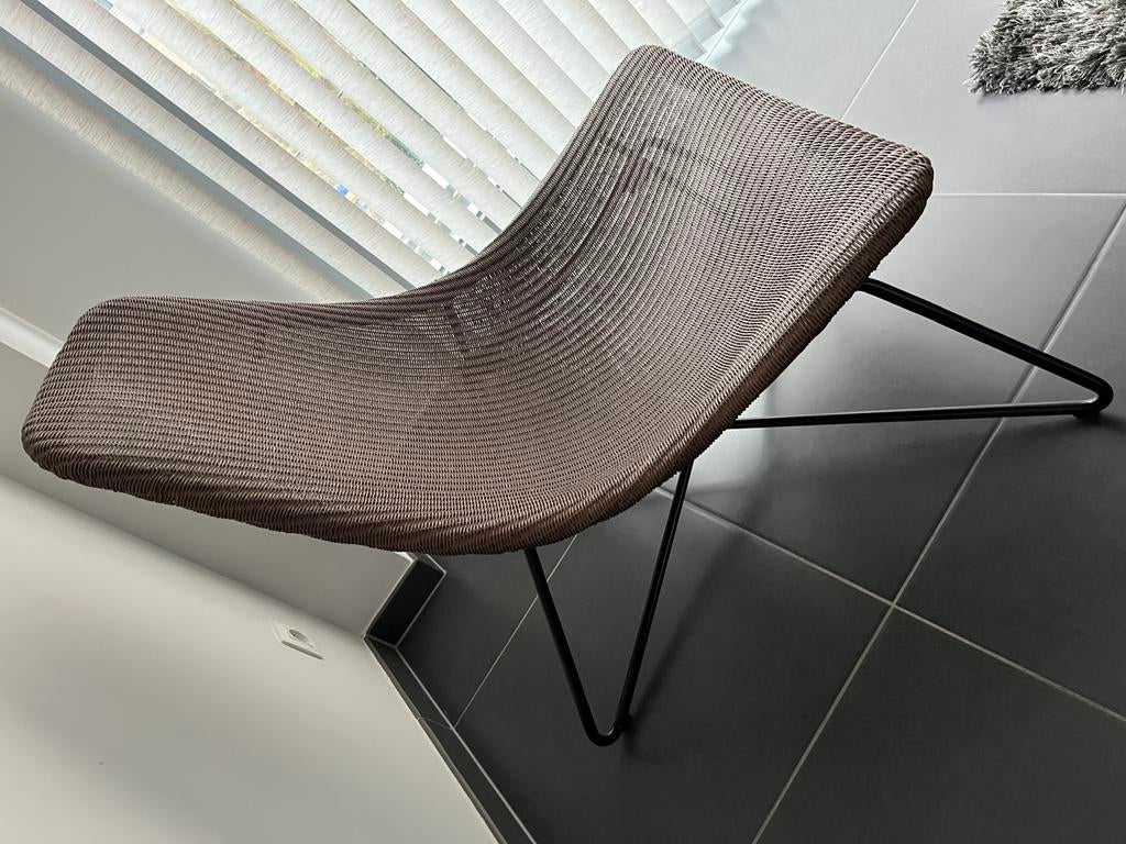 Kuipzetels bruin met zwart metalen frame, 2stuks, Huis en Inrichting, Stoelen, Ophalen, Zo goed als nieuw, Bruin