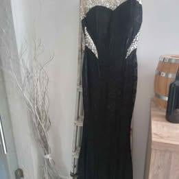 lange avondjurk van kant en strass, Kleding | Dames, Jurken, Gedragen, Maat 36 (S), Zwart, Onder de knie, Ophalen