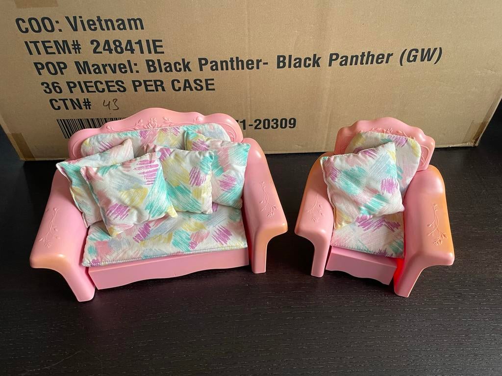 Vintage barbie zetel sofa/bed & chair/lounger 1987-1988, Ophalen of Verzenden, Gebruikt, Gebruiksvoorwerp