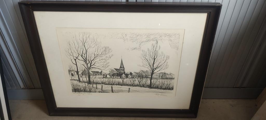Tekening ets litho Romain Goeters genummerd en getekend, Antiek en Kunst, Ophalen of Verzenden