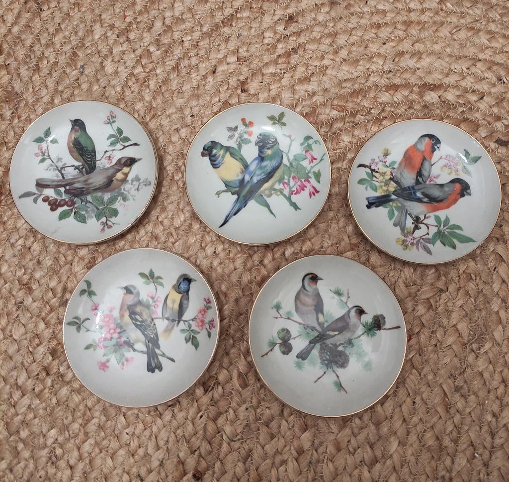 Vintage decoratieve kleine bordjes met vogels, Antiek en Kunst, Ophalen