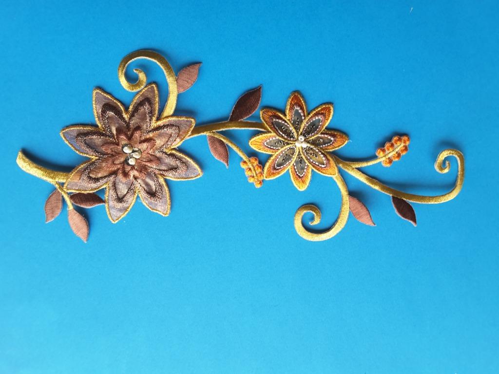 applique écusson fleur brun beige orange et brillant 20x10cm, Enlèvement ou Envoi, Neuf