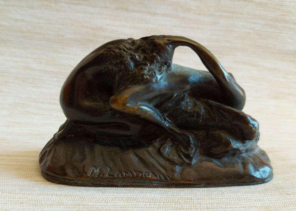 Bronzen beeldje 'les Deux Amies' Jef Lambeaux - rond 1900, Minder dan 20 cm, Verzenden, Art deco, Scène