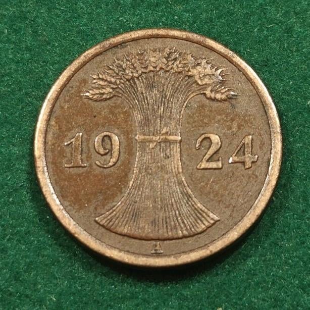 2 reichspfennig  1924 Muntmeesterteken "A" – Berlijn, Ophalen of Verzenden, Duitsland, Losse munt