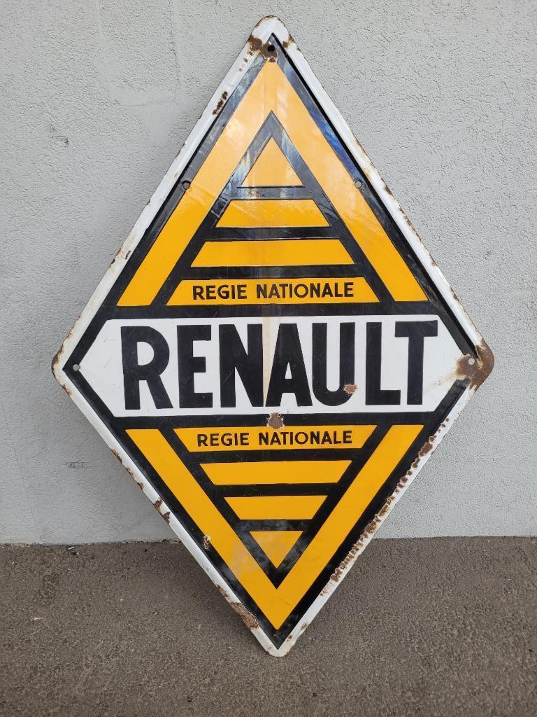 ancienne plaque émaillée double face Renault, Enlèvement ou Envoi, Utilisé, Panneau publicitaire
