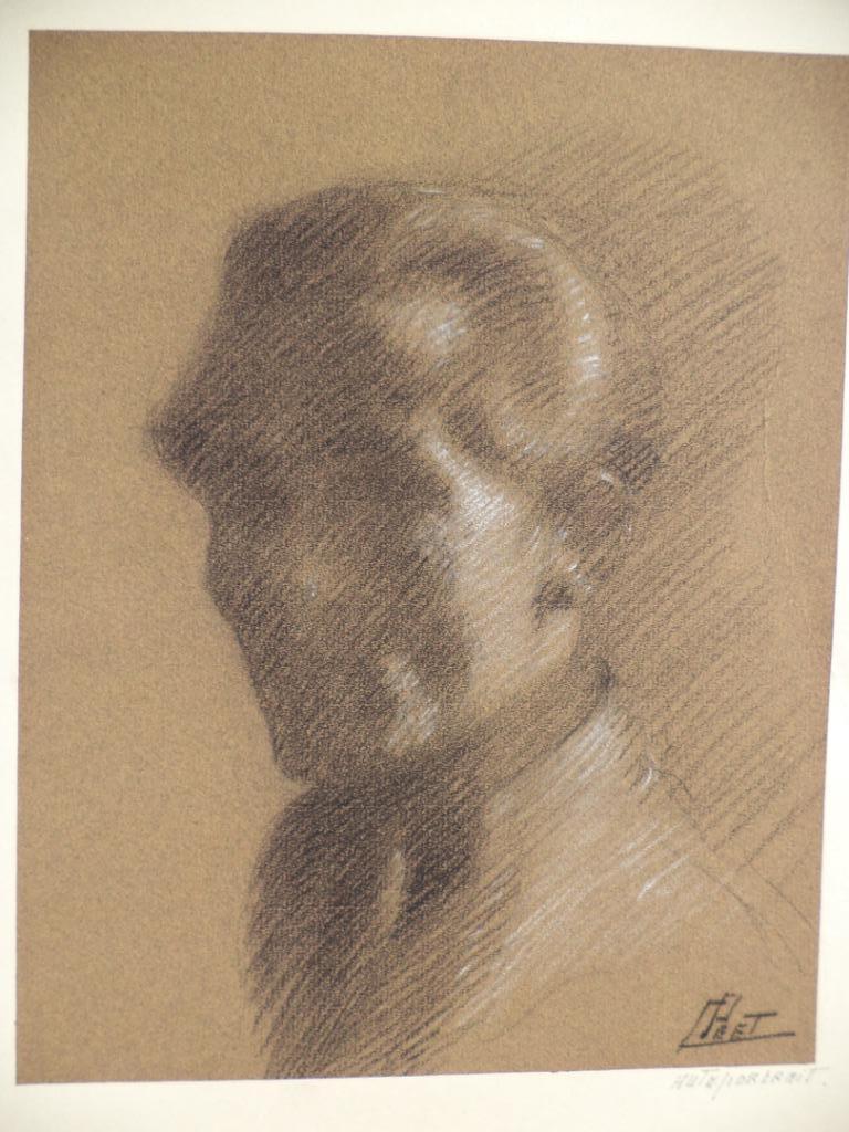 Constant PEET (1888-1966) auto-portrait au fusain, pastel, Antiquités & Art, Enlèvement