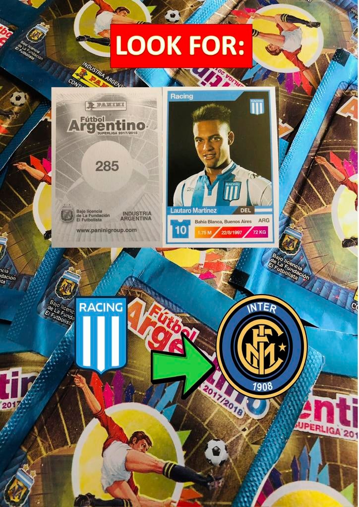 Panini Argentine 2017/18 Lautaro Martinez paquet de 5 cartes, Verzenden, Zo goed als nieuw, Sticker