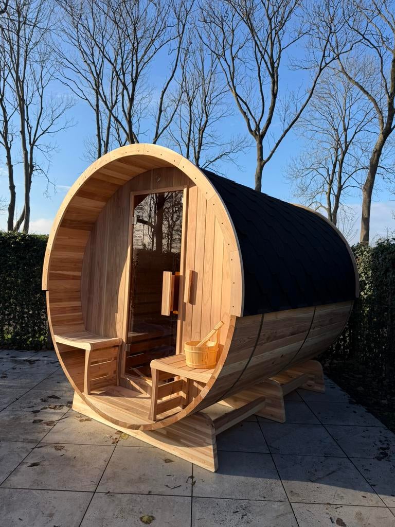 Barrel sauna’s vanaf €4995,-, Sport en Fitness, Sauna, Zo goed als nieuw, Ophalen of Verzenden
