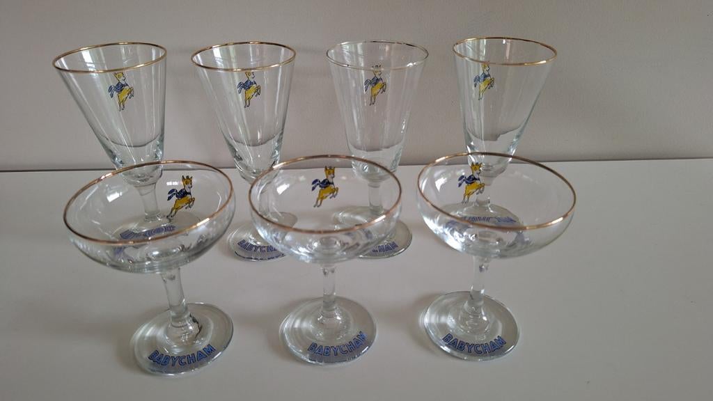 7 vintage babysham glazen, gouden rand., Ophalen of Verzenden, Zo goed als nieuw, Overige typen