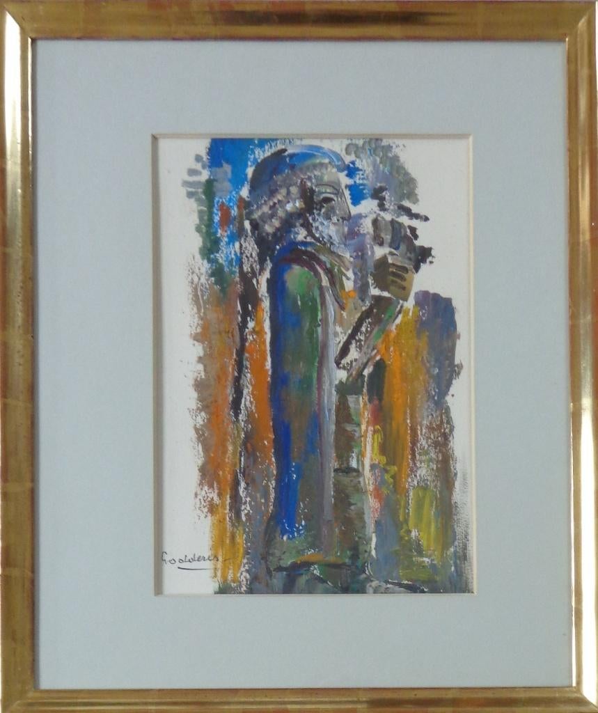 JACK GODDERIS / STANDBEELD/ OLIEVERF KARTON / 60x50cm KADER, Enlèvement ou Envoi