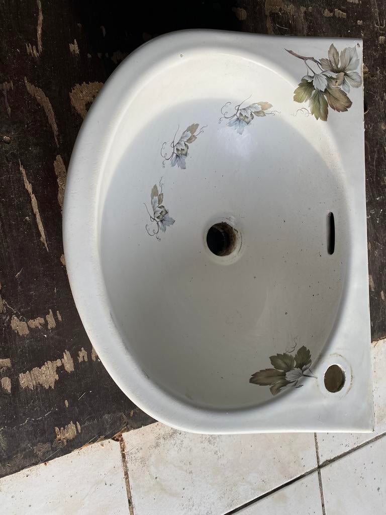 Wastafel oud met bloemmotief, Huis en Inrichting, Ophalen, Gebruikt, Wasbak of Wastafel